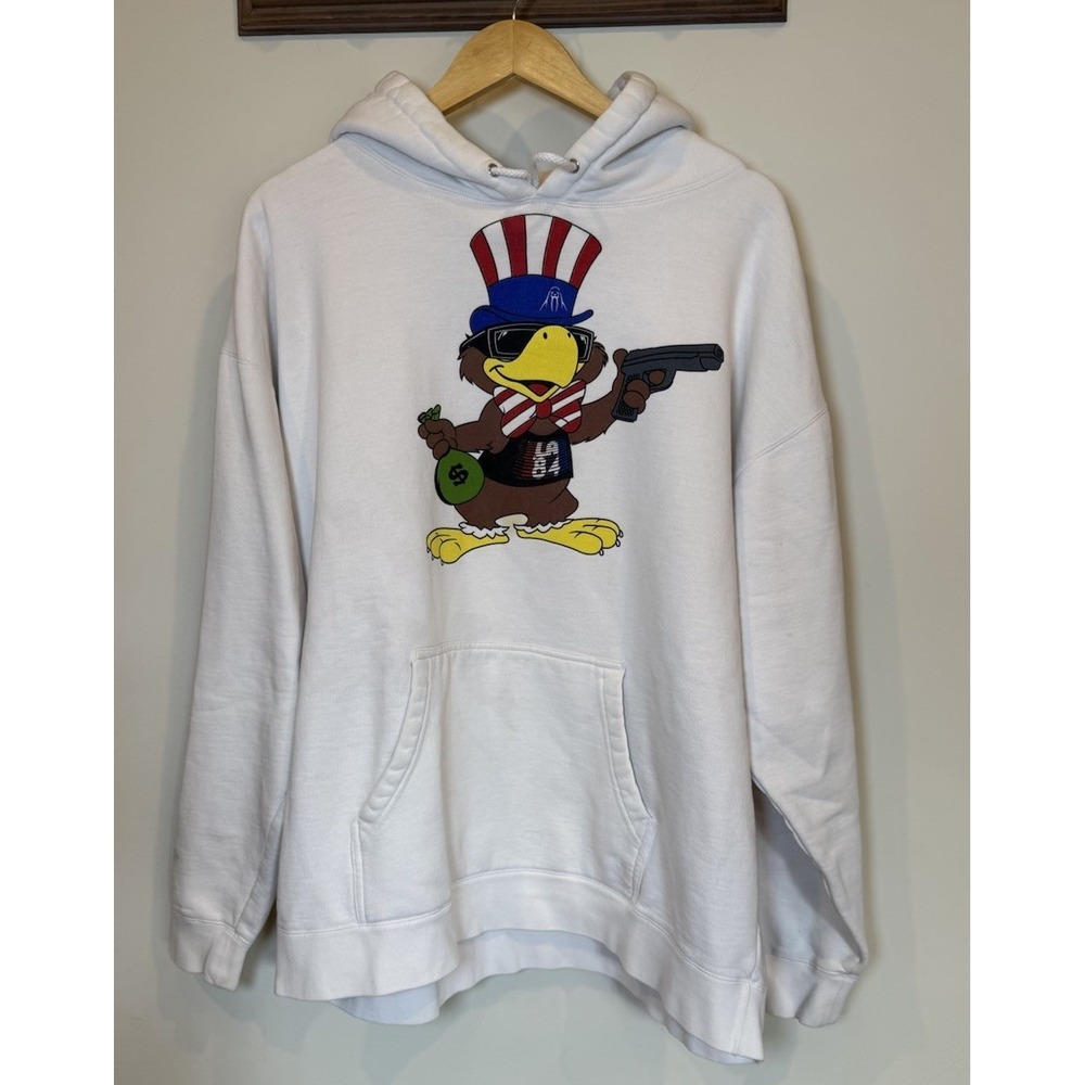 Upper Playground Uncle Sam Eagle Hoodie 2XL White Satire Graphic Rare USA